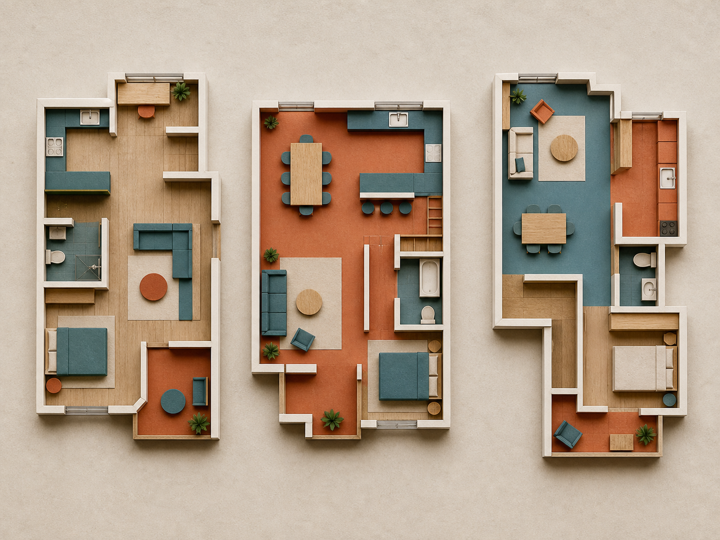 Trois maquettes de plans alternatifs